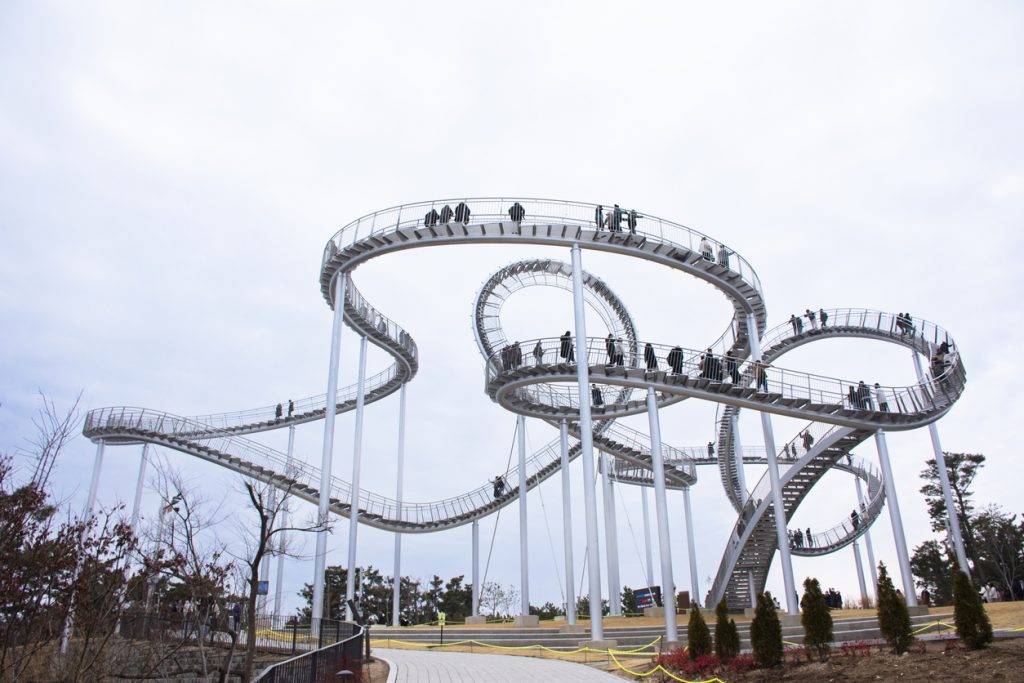 Landmark destination of trip tour Pohang space sky walk in Hwanho Sunrise Park for korean people foreign traveler travel visit at Gyeongsangbuk do on February 18, 2023 in North Gyeongsang, South Korea